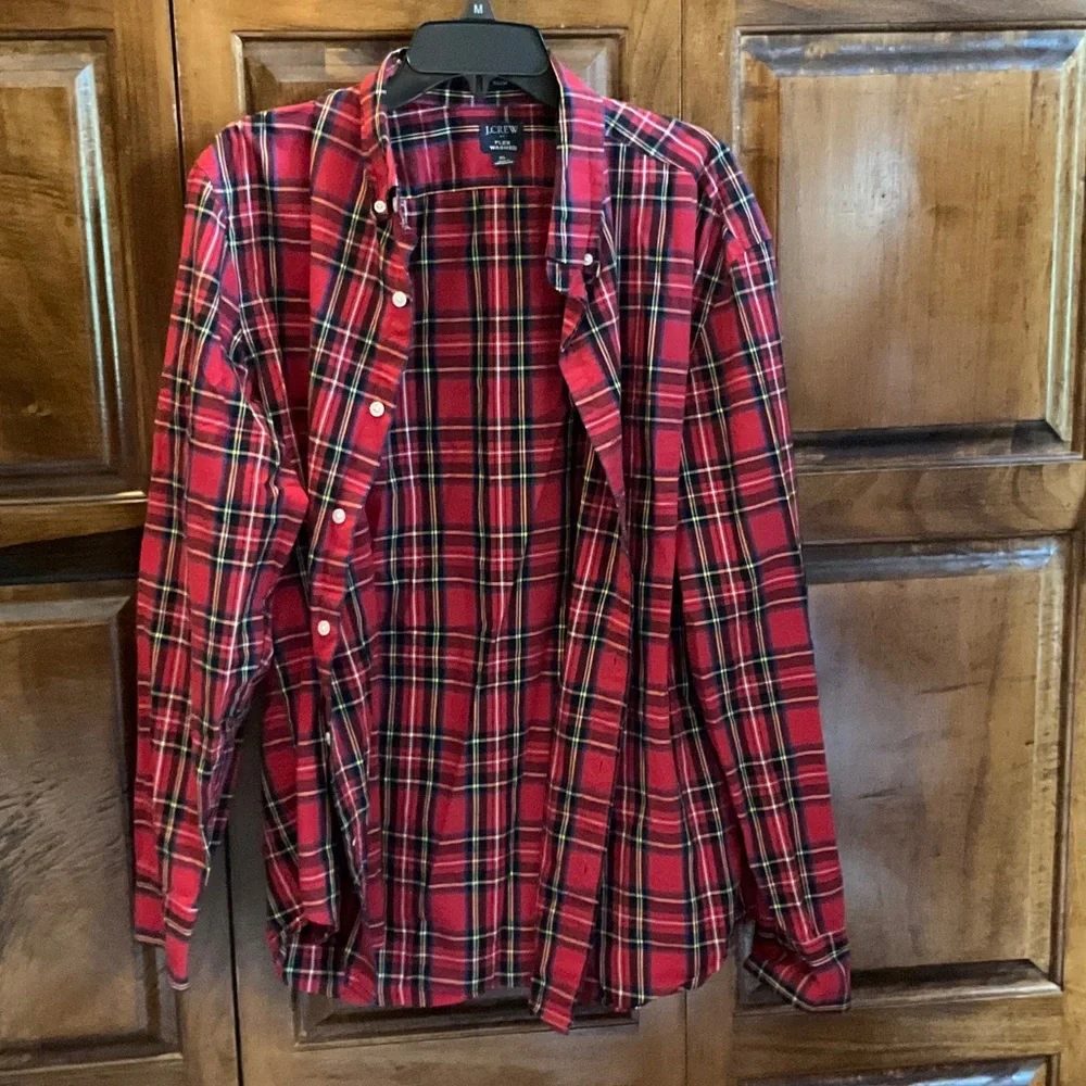 J. Crew Red Plaid Button-Down Shirt with Black and Yellow Accents-Slim